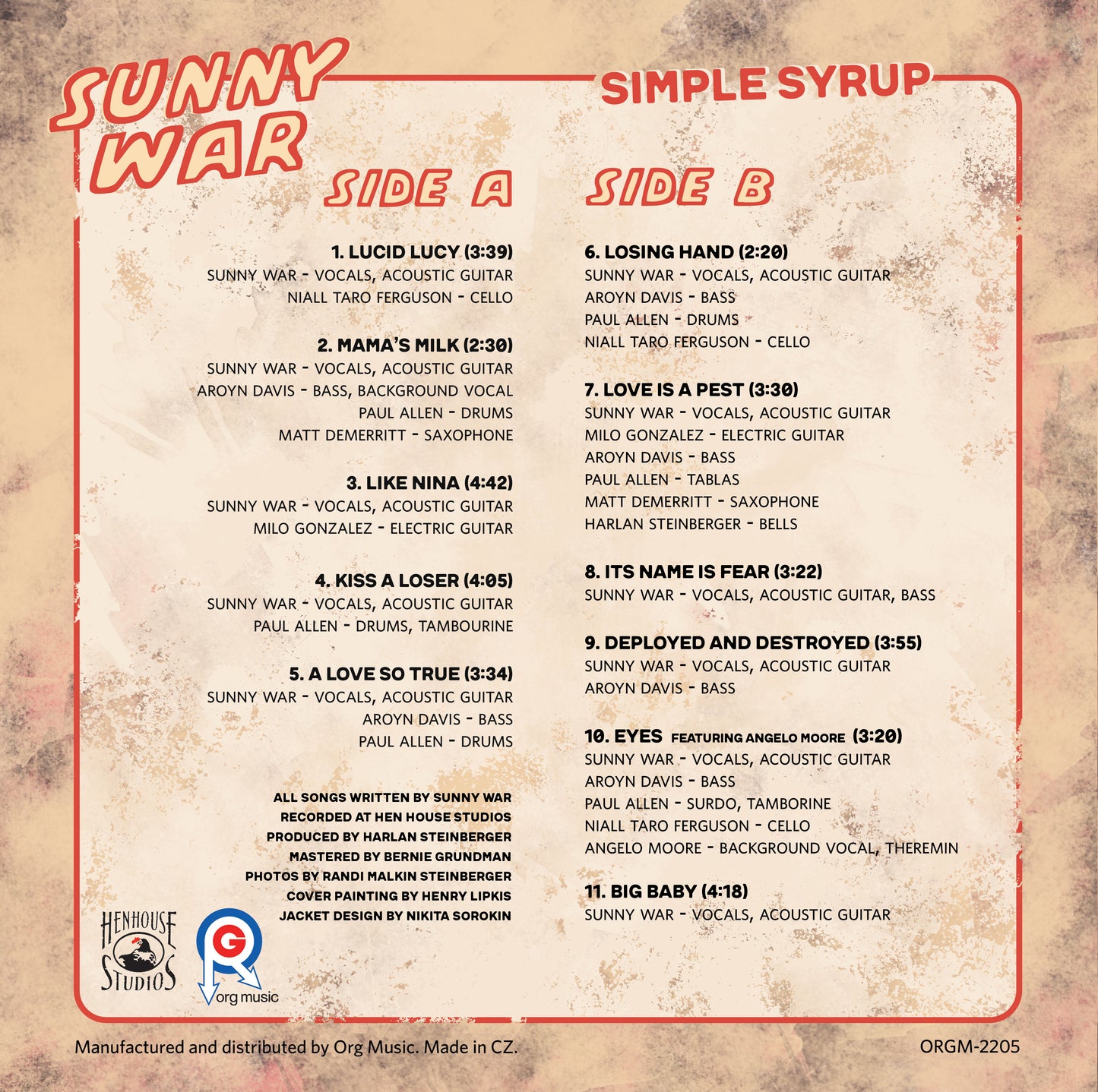 Sunny War - Simple Syrup CD